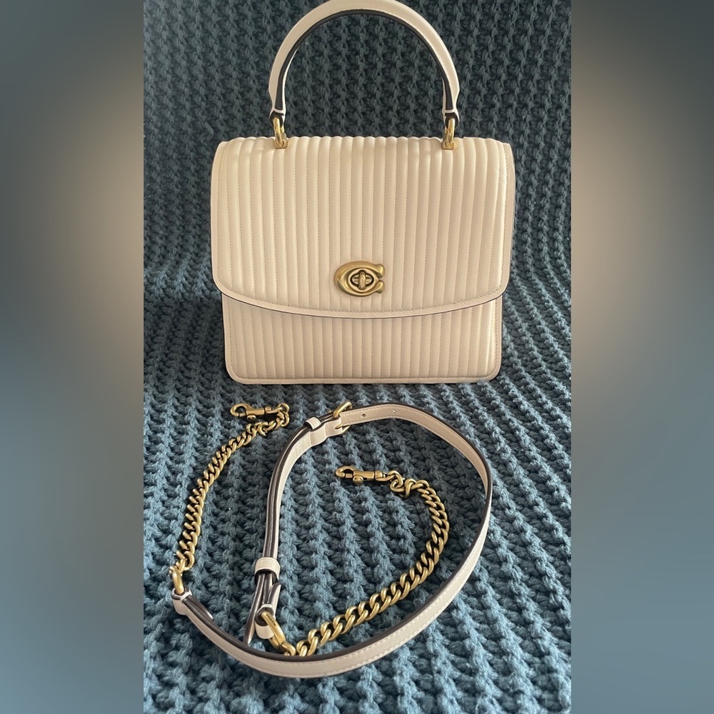 Coach Parker Top Handle with Quilting (Chalk Color with Crossbody strap)